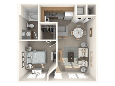 Floor plan for 1 bed, 1 bath, 530 sqft